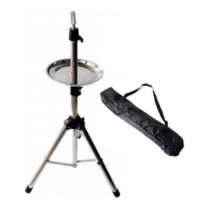 Stativ pentru capete de coafura, Luka, Calissimo, Inaltime maxima 165 cm, Diametru 30 cm, Argintiu / Negru