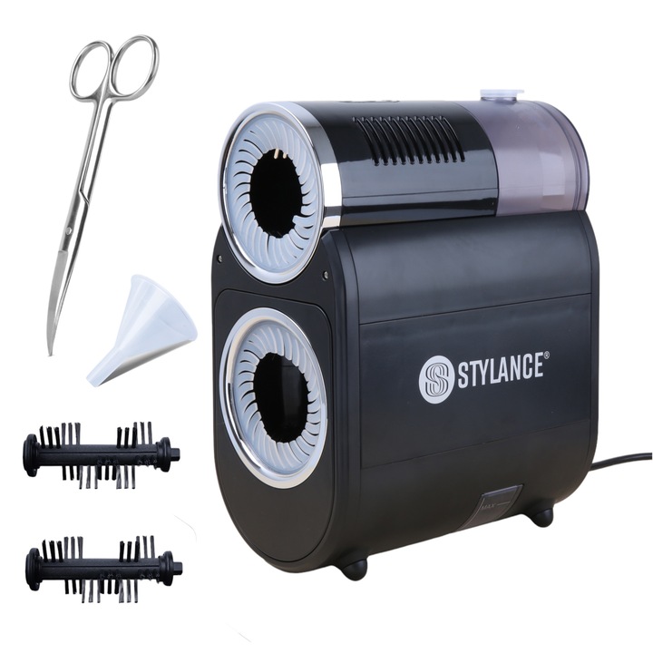 Set aparat profesional curatare perii si piepteni, Ponik's, tehnologie cu abur si role mecanice, igienizare salon, 260x160x340 mm, negru, 5 piese