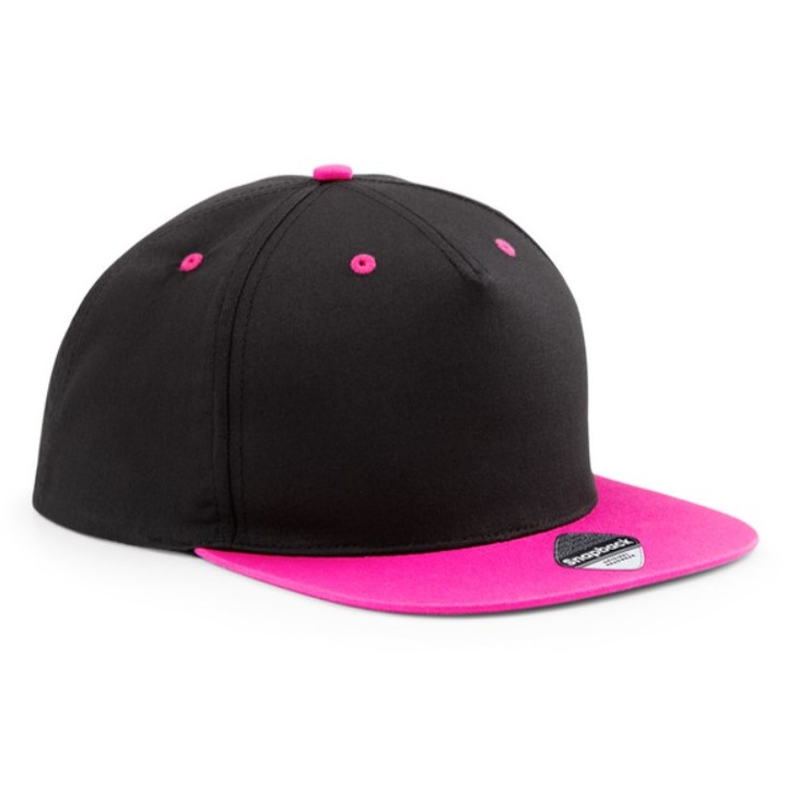 Sapca Unisex, SnapBack, Marime Universala, Bumbac Twill, Reglabila, 5 Paneluri, Negru cu Roz