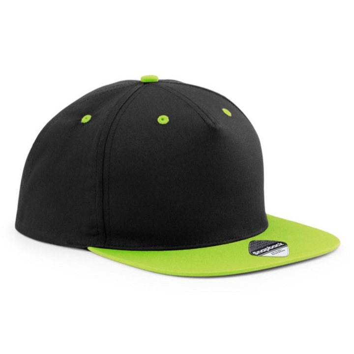 Sapca Unisex, SnapBack, Marime Universala, Bumbac Twill, Reglabila, 5 Paneluri, Negru cu Verde