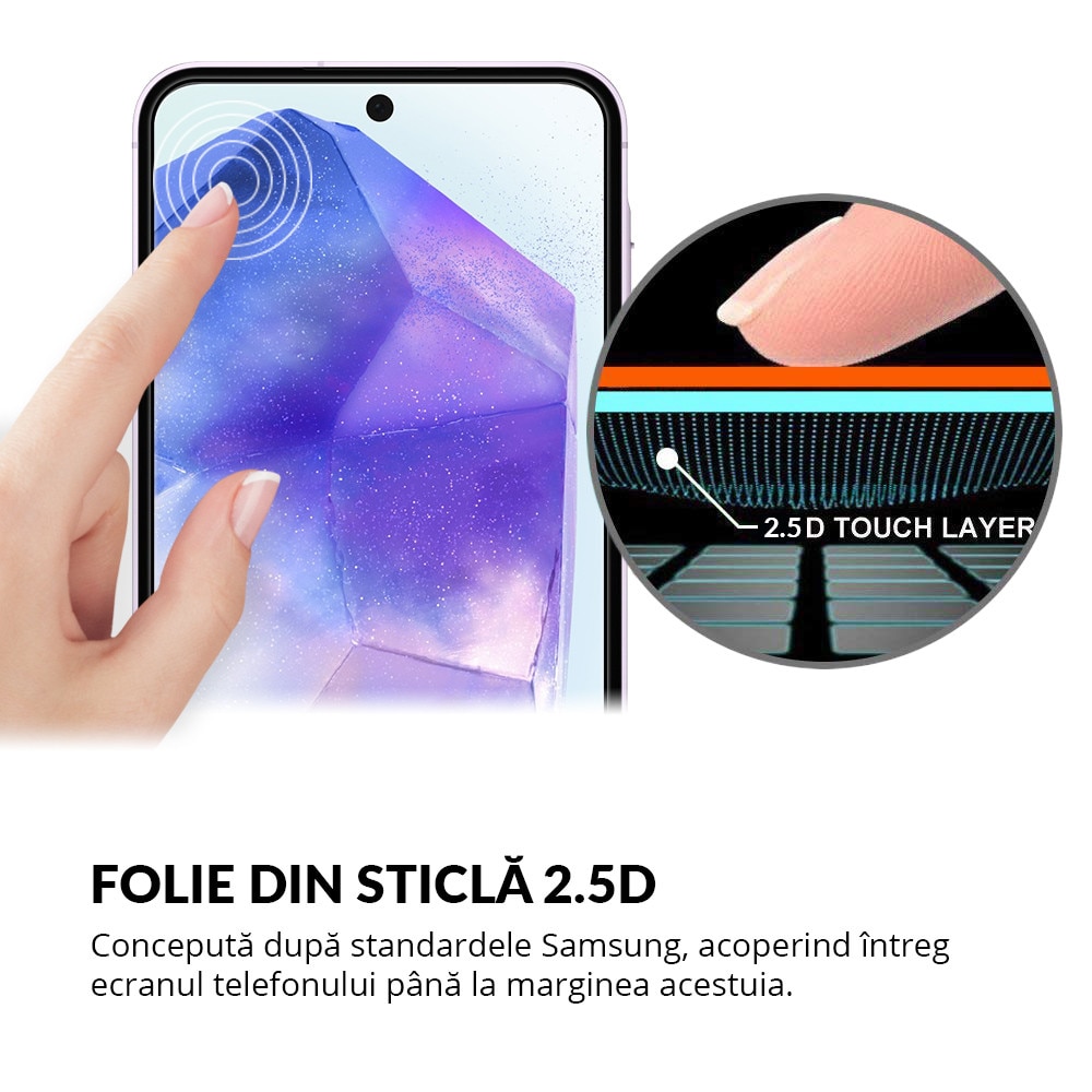 Folie Sticla, Compatibil Samsung Galaxy A55 5G, Full Glue, Protectie Profesionala 2.5D