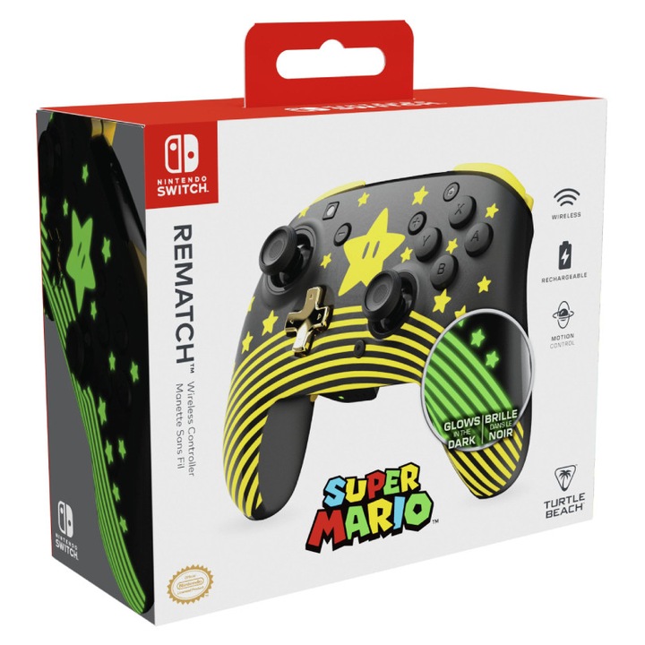 Безжичен контролер Super Mario Star Rematch, 40 часа автономност, луминесцентен, Nintendo Switch