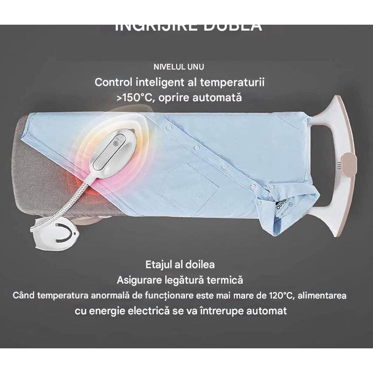 Aparat de calcat vertical cu abur cu picior (2 stalpi de sustinere),1800W,3 setari pentru abur cu debit continuu de abur de 35g/min, placa de calcat cu reglaj in multiple unghiuri, Alb