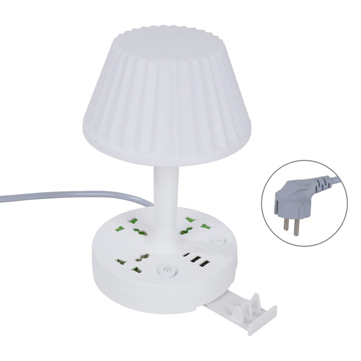 EFYX ®™ 10 в 1 магическа лампа, три вида светлина, три USB порта, три контакта, държач за телефон, бяла