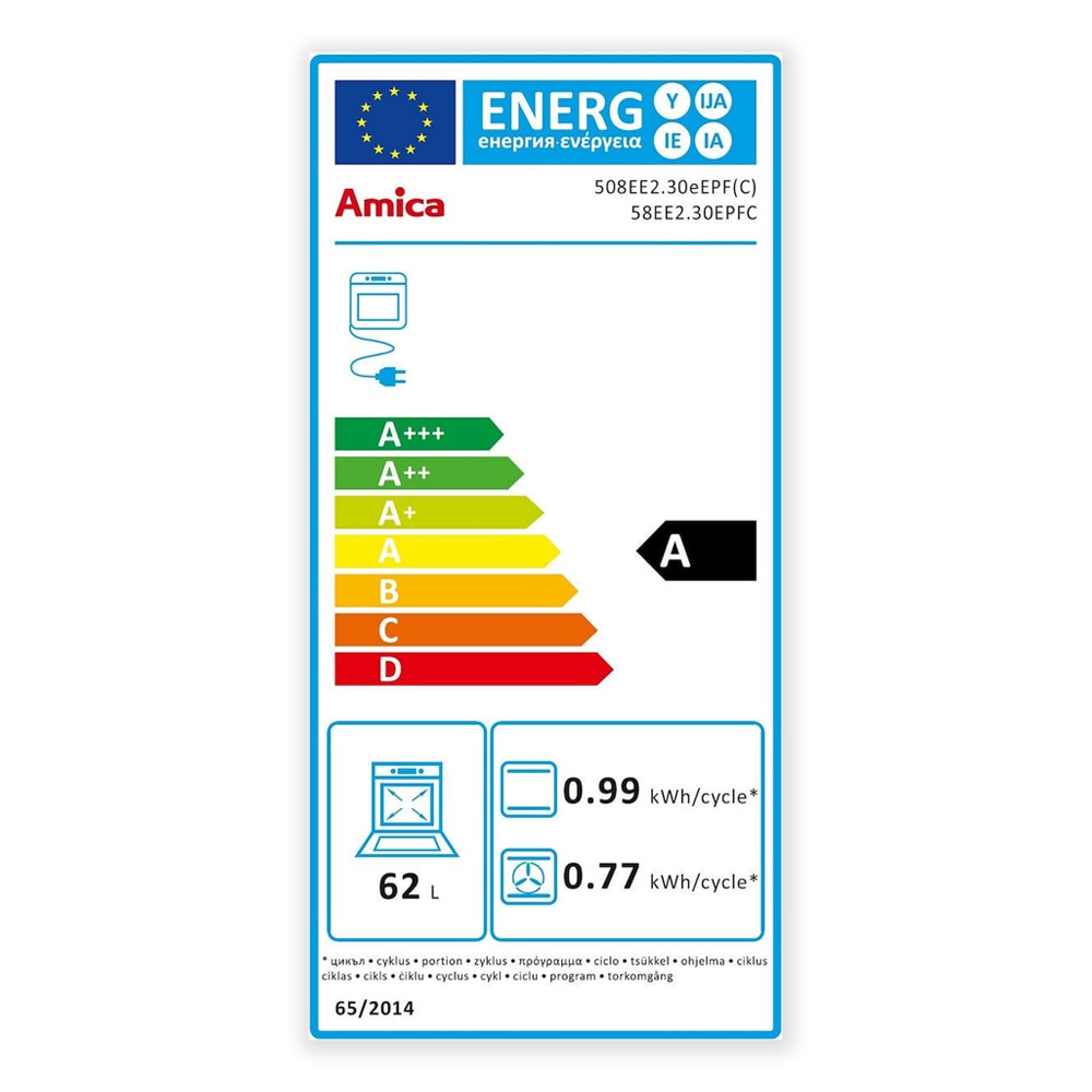 Aragaz AMICA 508EE2.30EEPF(C), Electric, 4 plite email, Autocuratare cu aburi, 9 functii, 62 l, 8.5 kW, Clasa A, Inox