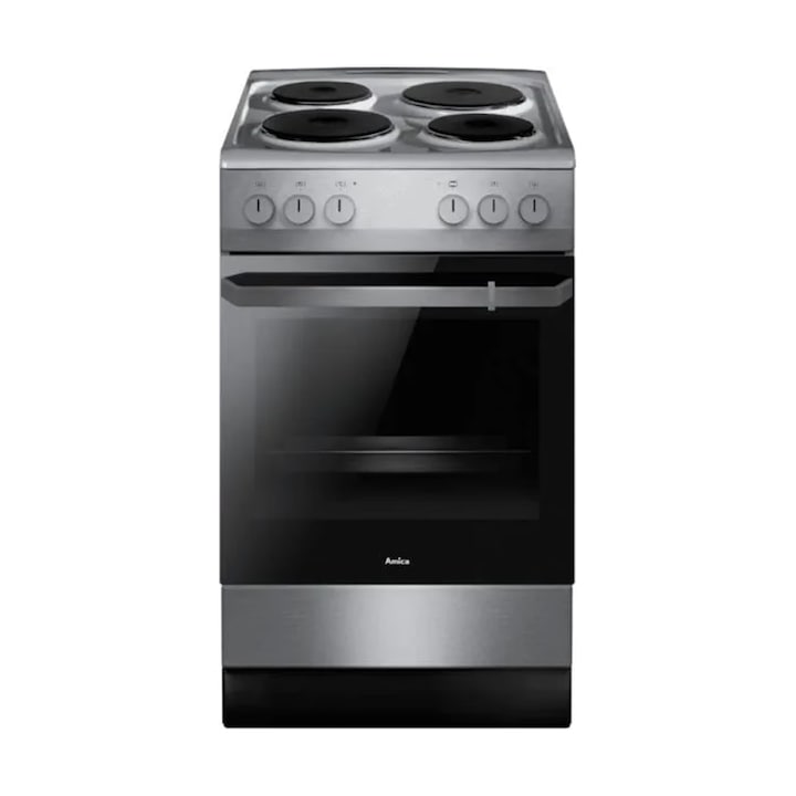 Aragaz AMICA 508EE2.30EEPF(C), Electric, 4 plite email, Autocuratare cu aburi, 9 functii, 62 l, 8.5 kW, Clasa A, Inox