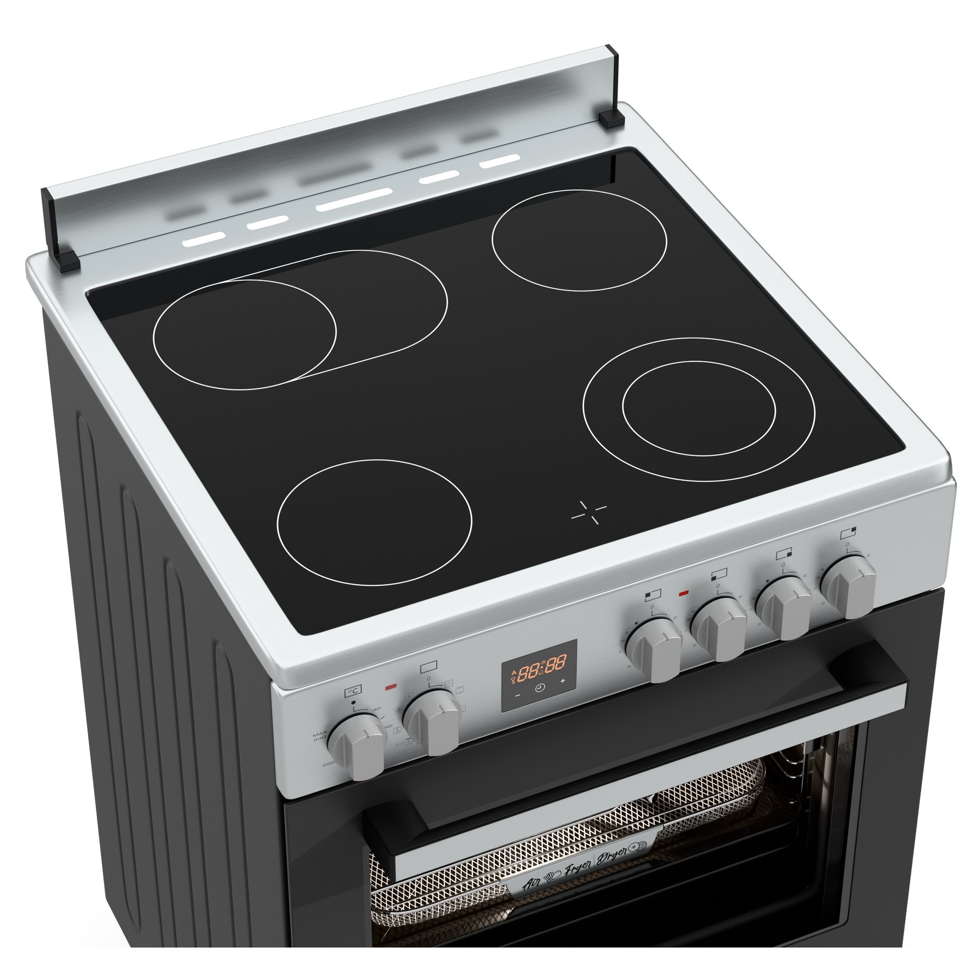 Aragaz Hyundai HCVR24S-6060V/AN, 4 zone de gatit, Electric, Latime 60 cm, Inaltime 90 cm, Airfry, Rotisor, Constructii grele semi-profesionale, Antracit-Inox
