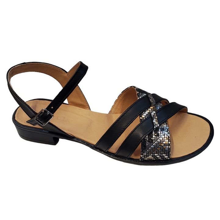 Sandale Dama Bej Din Piele Naturala Cu Toc Mic De Zi, Negru