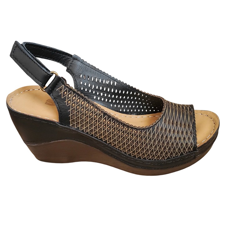 Sandale Dama Crem Ortopedice Din Piele Naturala – Design Practic Cu Talpa Usoara, Negru