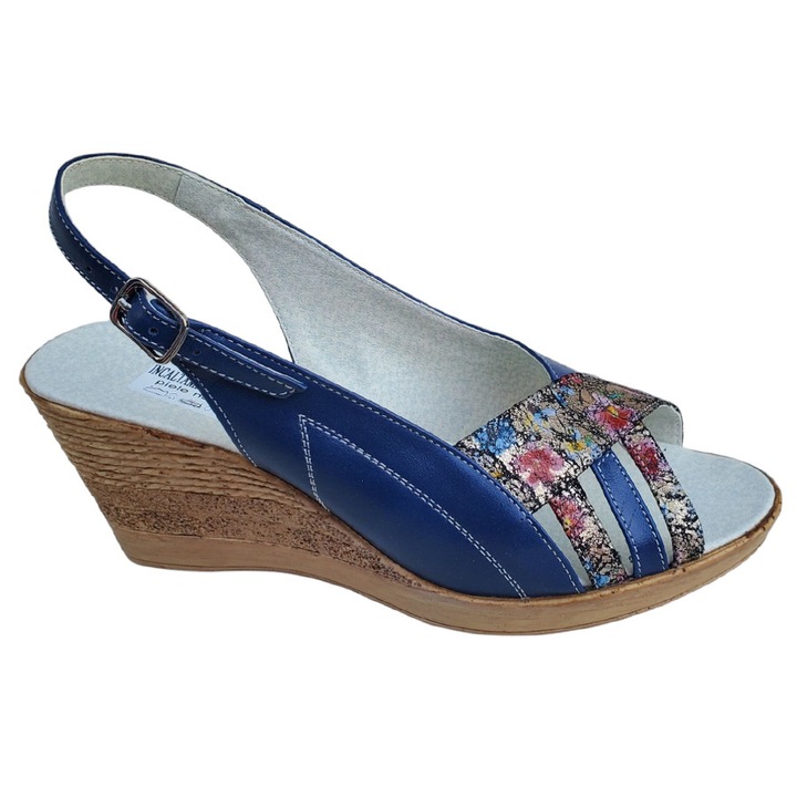 Sandale Dama Albastre Cu Platforma Inalta Din Piele Naturala, Albastru