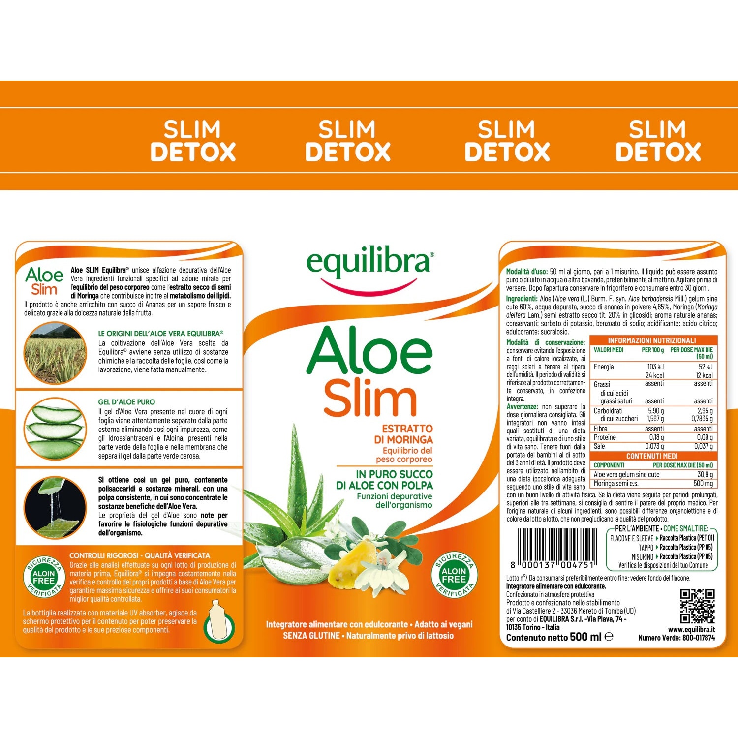ALOE VERA SLIM, Supliment Alimentar Metabolic, Pentru Controlul Greutatii  si Slabire, Equilibra, 500 ml - eMAG.ro