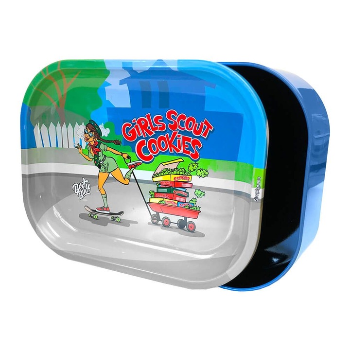 Set Tava de rulat si Cutie metalica depozitare si transport, Best Buds Girl Scout Cookies, 19cm × 14,5cm