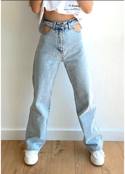 Blugi Evazati pentru Femei, Model Decupat, Talie Inalta, Albastru, Albastru