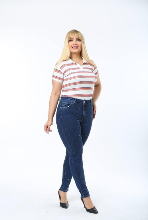 Blugi Dama, Marimi Mari, Strasuri, Big Size, Slimfit, Albastru, Albastru