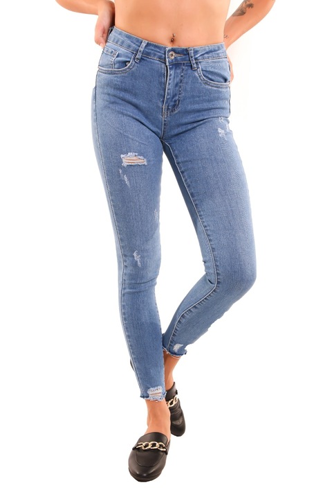 Blugi, Skinny Fit, Talie Medie, Albastru, Albastru