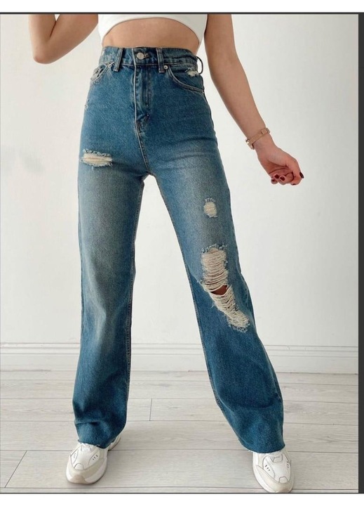 Blugi Evazati pentru Femei, Taiati, Talie Inalta, Albastru, Albastru