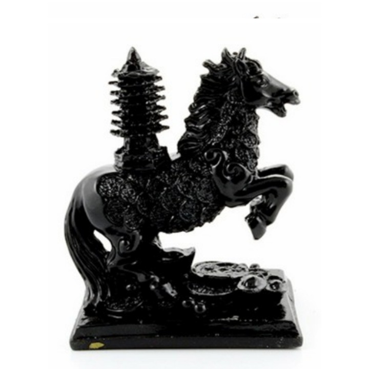 GOBI® Feng shui szobor Fekete Ló pagodával, állványon 9 cm
