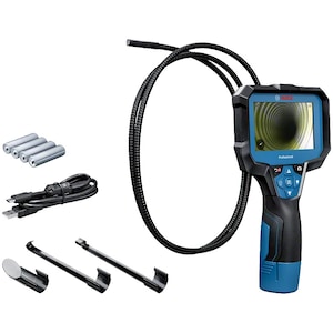 Camera pentru inspectie Bosch Professional 0601241500, 4.3" marime display, 8.3 mm diametru camera, 150 cm lungime cordon camera, 30-80 mm distanta focalizare, USB-C, IP67, IP54, cablu USB-C, carlig, magnet, oglinda, 4 baterii 1.5 V LR6 (AA)