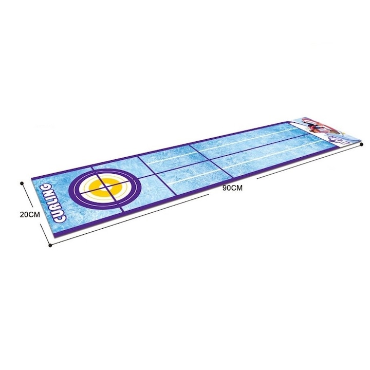 Joc Interactiv, Covor de Curling 90 x 20 cm, 1-4 Jucatori, +5 Ani, 6 Mingi Incluse, Albastru
