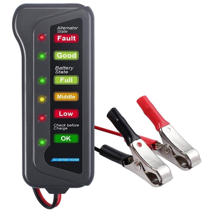 Akkumulátor- és generátorteszter 12V – 24V LED-es kijelzőkkel, SOHO