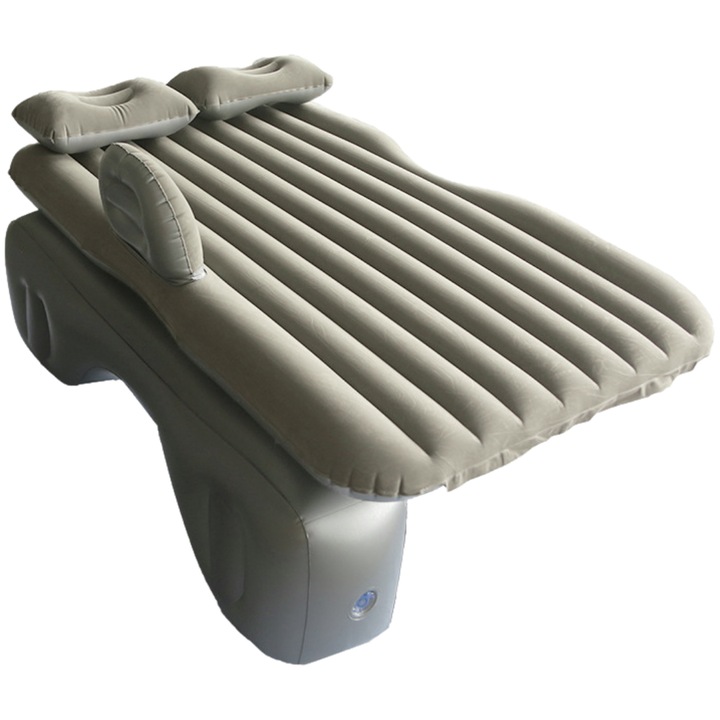 Надуваем матрак SDEPOT®, за повишен комфорт при пътуване или по-дълги почивки, с възглавници, устойчив материал, против преобръщане, с помпа за напомпване, сив