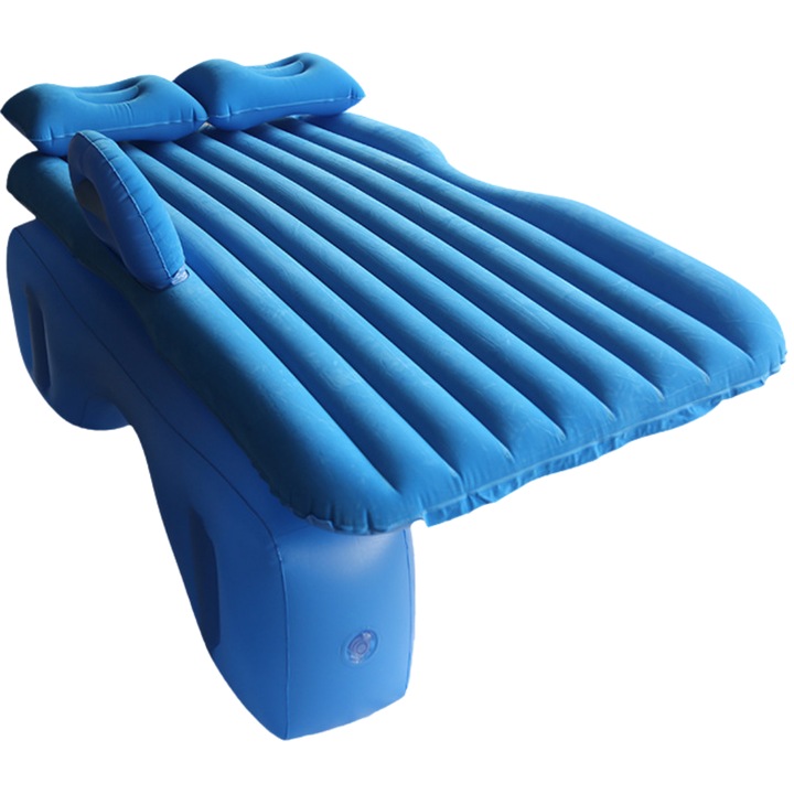 Надуваем матрак SDEPOT®, за повишен комфорт при пътуване или по-дълги почивки, с възглавници, устойчив материал, против преобръщане, с помпа за напомпване, син