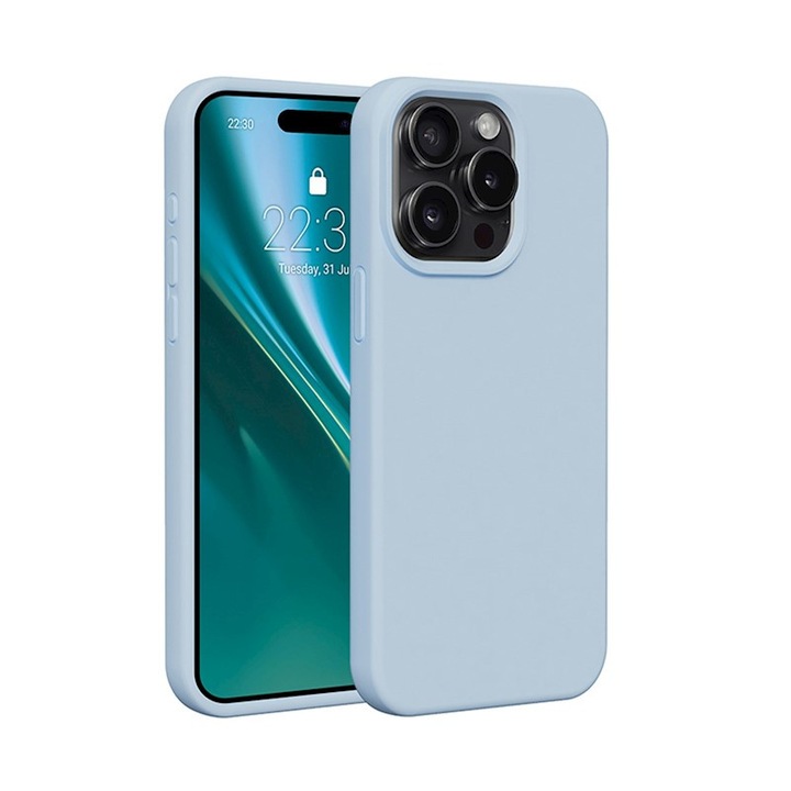 Husa de Protectie, Compatibila Apple iPhone 15 Pro Max, BestCase® Etteri Silicone, Albastru aquamarin