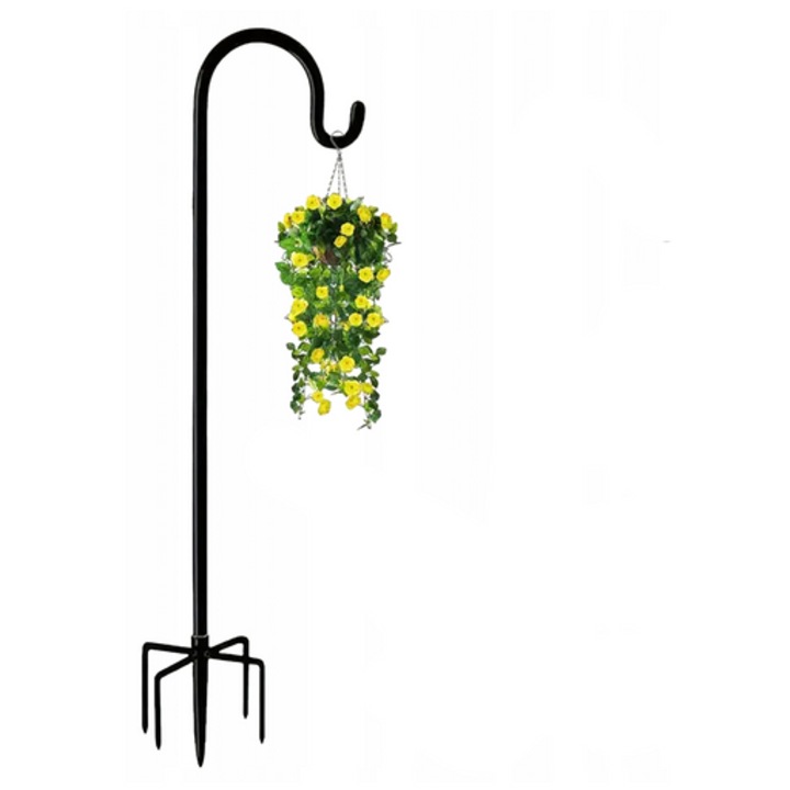 Suport de gradina cu carlig, Zola, ideal pentru ghivece de flori, felinare si decoratiuni, 80 cm, negru