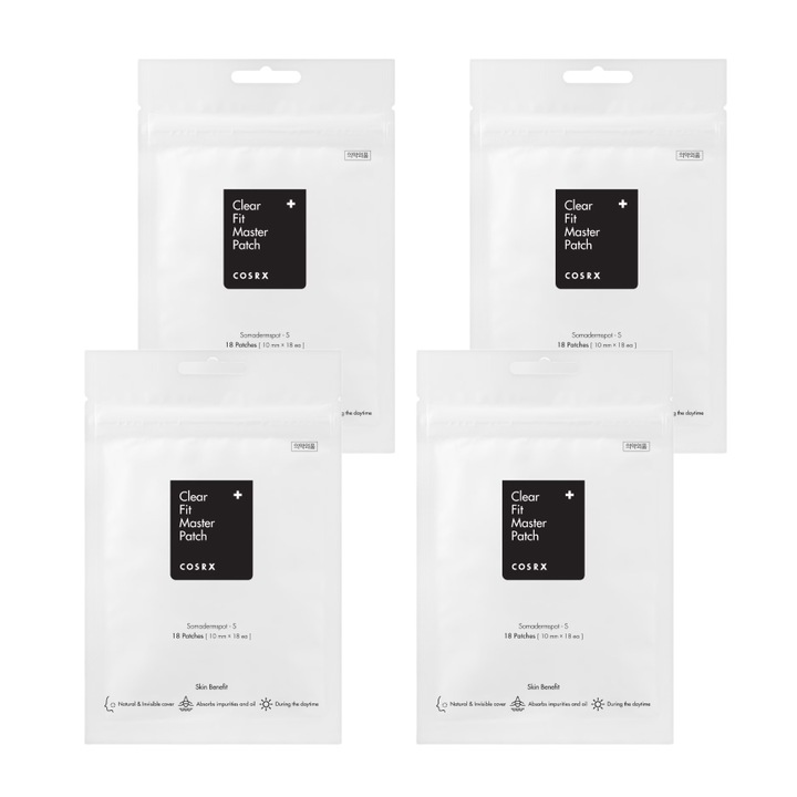 Set 4 pachete plasturi pentru cosuri COSRX Clear Fit Master Patch, 72 buc