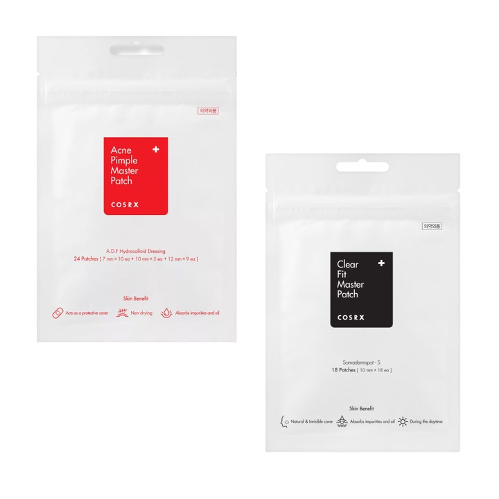 Set plasturi pentru acnee, Acne Pimple 24buc si Clear Fit Master Patch 18buc, COSRX