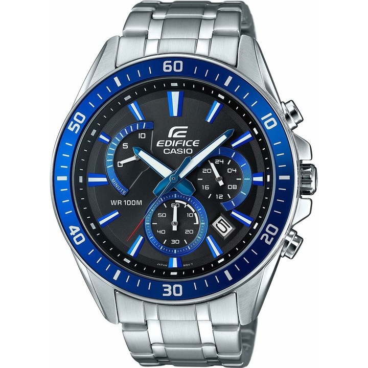 Ceas pentru barbati Casio EFR-552D-2AVUEF, argintiu, 47mm, bratara din inox, rezistent la apa 10 atm, cadran albastru
