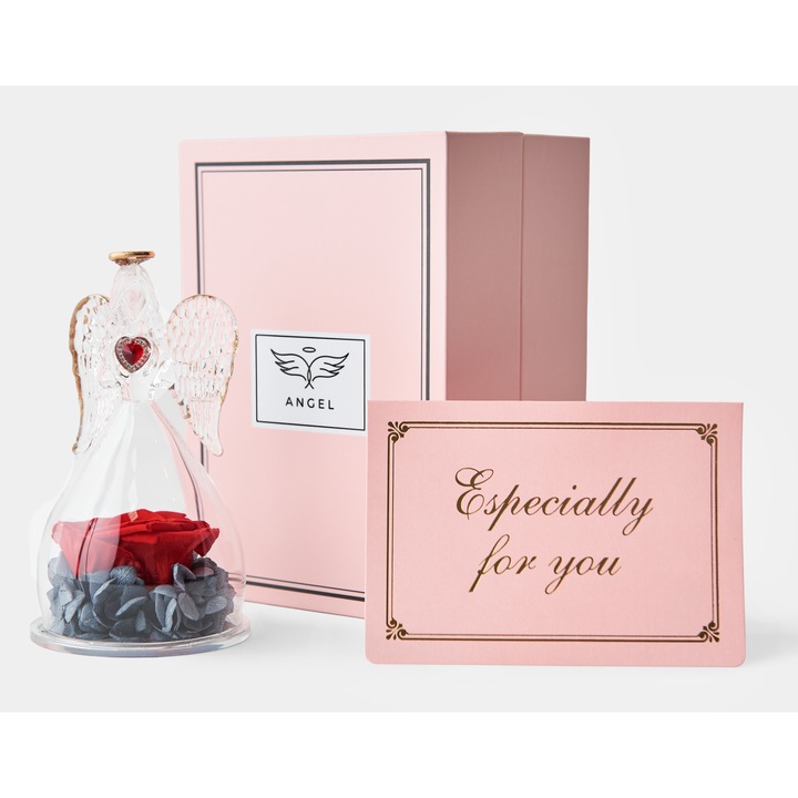 Trandafir criogenat in Inger de sticla, si cutie cadou, rosu