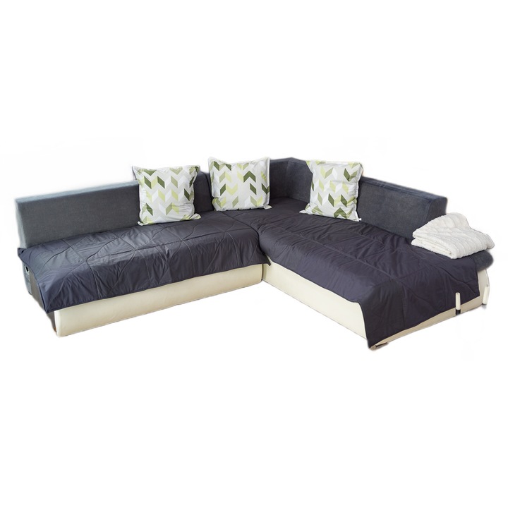 Set 2 huse de protectie coltar si 3 perne decorative, Model Negru verde