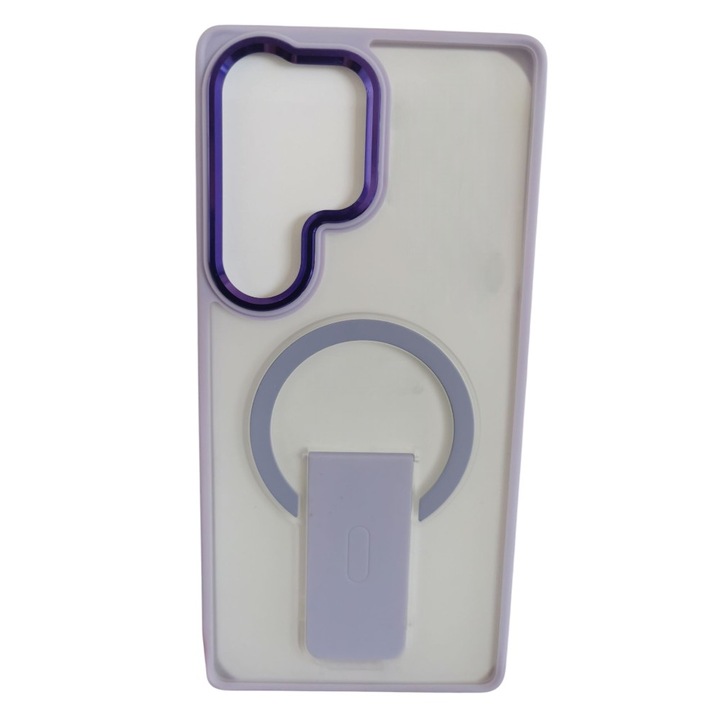 Husa Flickstand Magsafe, G-Tech, compatibila cu Samsung Galaxy S25 Ultra, TPU+Policarbonat, Transparent/Mov Deschis