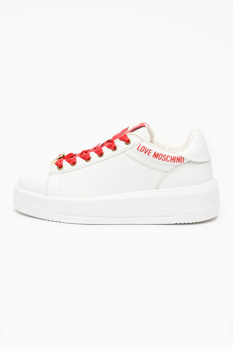 Love Moschino, Pantofi sport de piele cu detalii in forma de inima