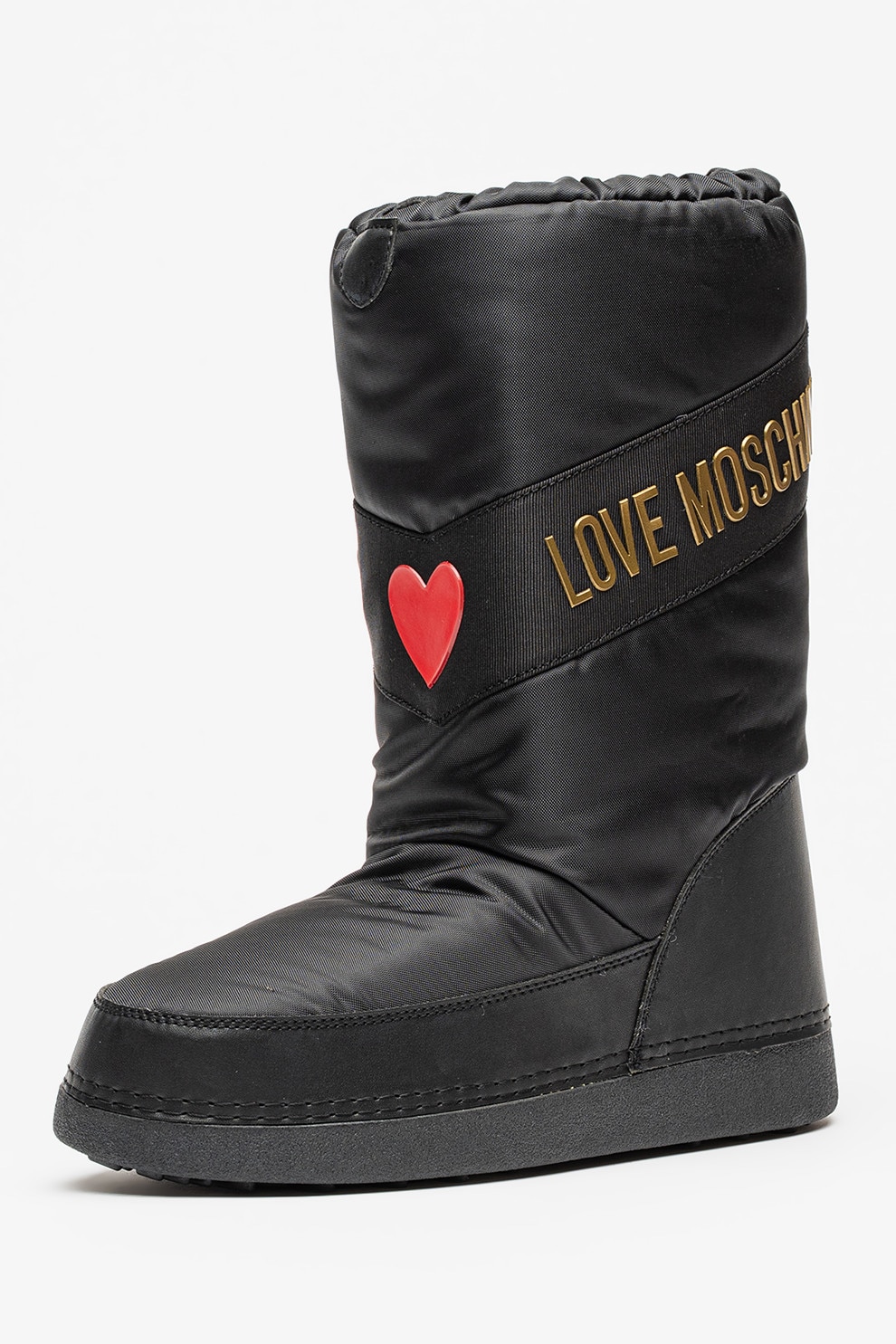 Love Moschino, Cizme mid-calf cu imprimeu logo, Rosu, Auriu, Negru