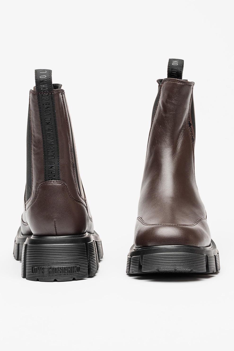 marron　0915♡ Love Moschino, Ghete Chelsea din piele cu segmente laterale