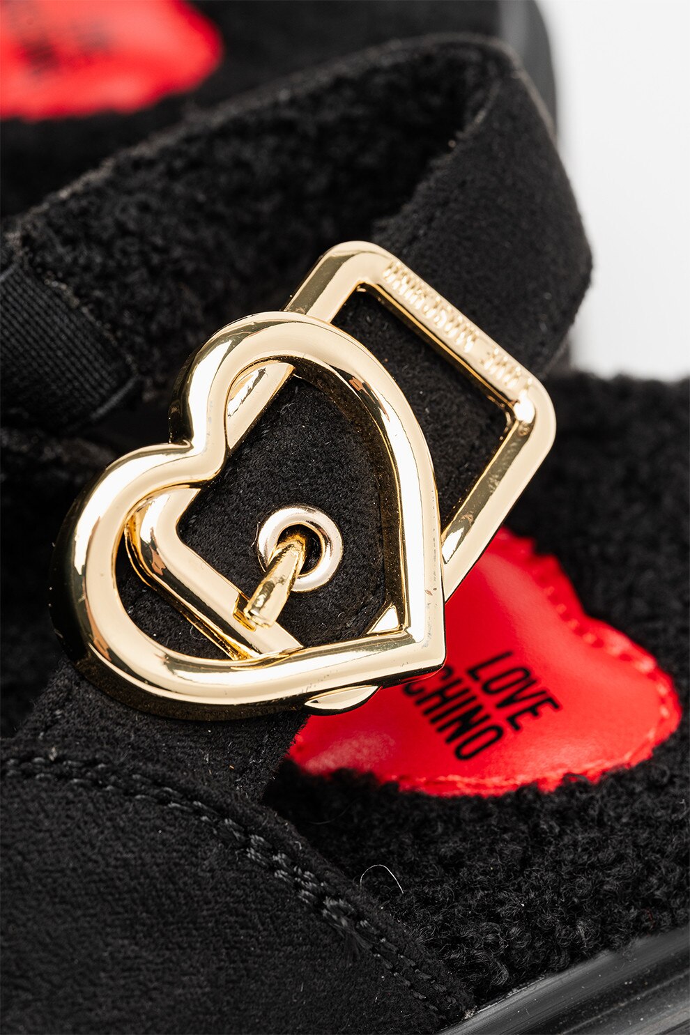 Love Moschino, Papuci flatform cu catarama metalica, Negru, 39