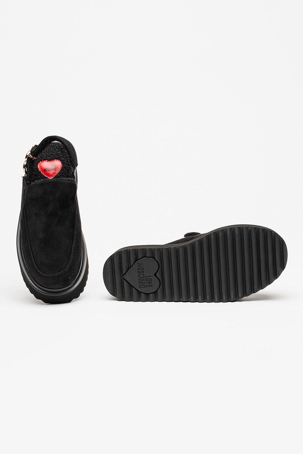 Love Moschino, Papuci flatform cu catarama metalica, Negru, 39