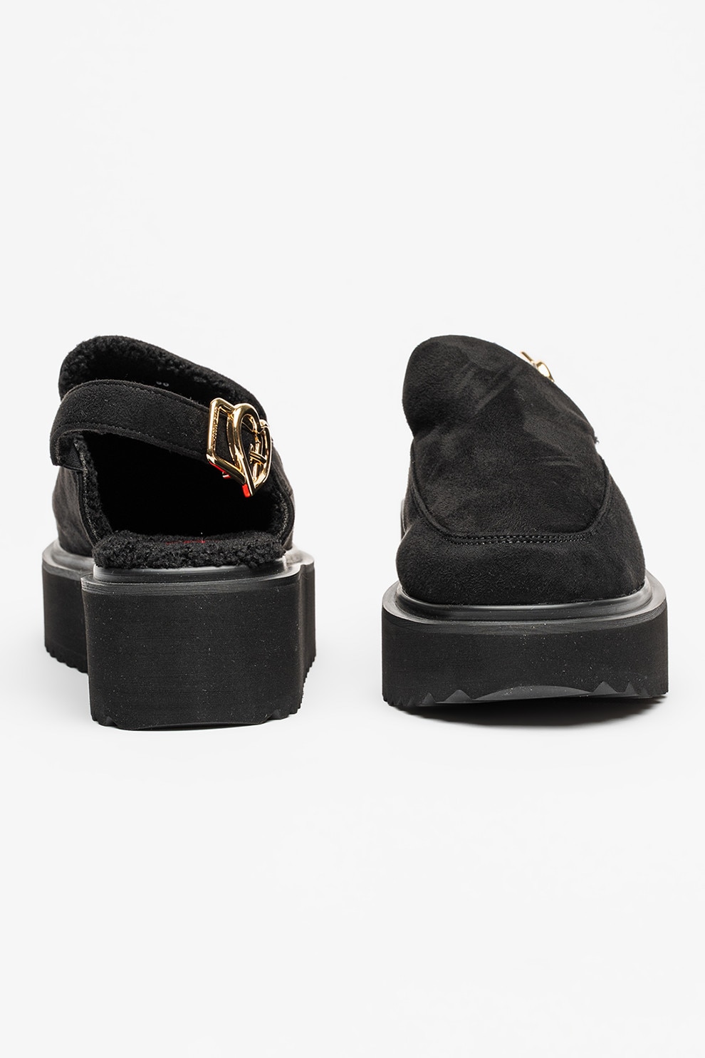 Love Moschino, Papuci flatform cu catarama metalica, Negru, 39