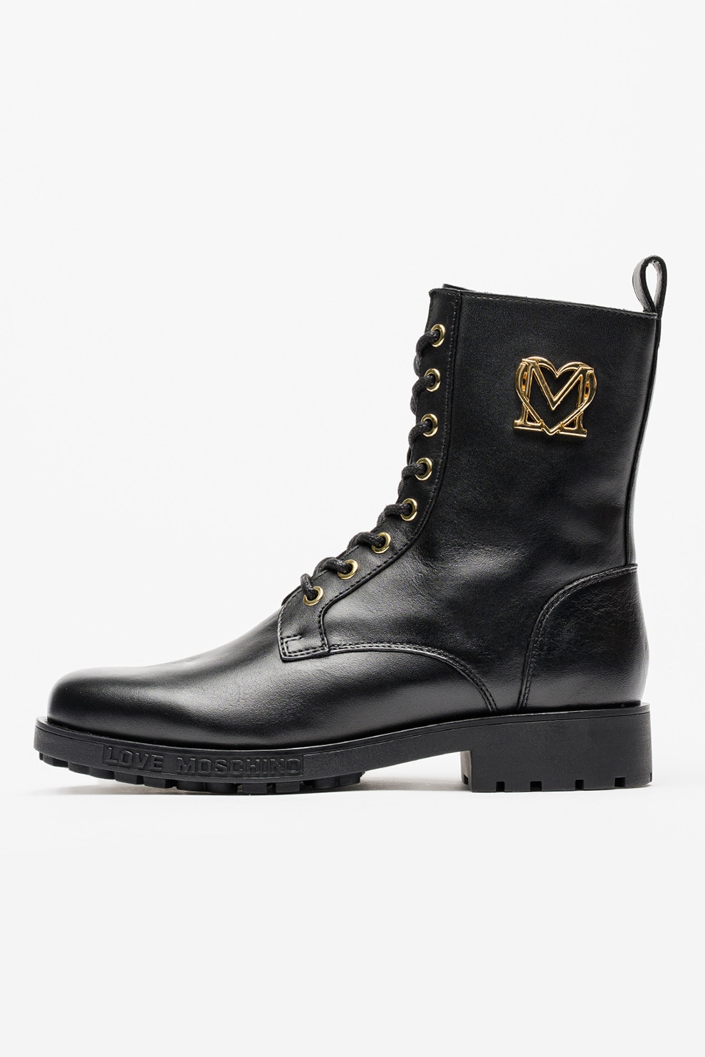 Love Moschino, Ghete de piele cu detaliu metalic, Negru, Argintiu