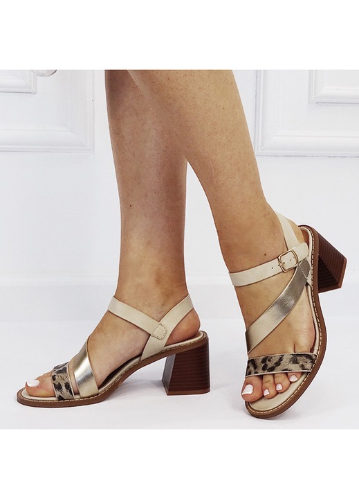 Sandale elegante bej cu toc masiv BSZ9382 M12 17414, Bej