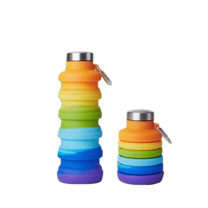 Sticla de apa pliabila din silicon pentru drumetii, trekking si camping 500 ml, design portabil si rezistent la scurgeri, ulticolor