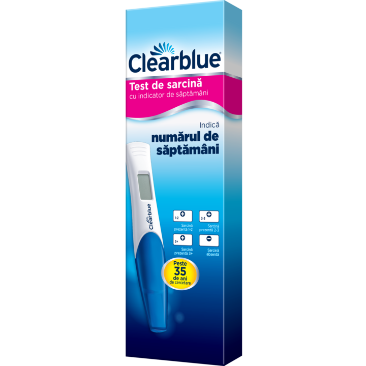 Test de sarcina digital Clearblue cu indicator de saptamani, va indica numarul de saptamani, 1 test digital