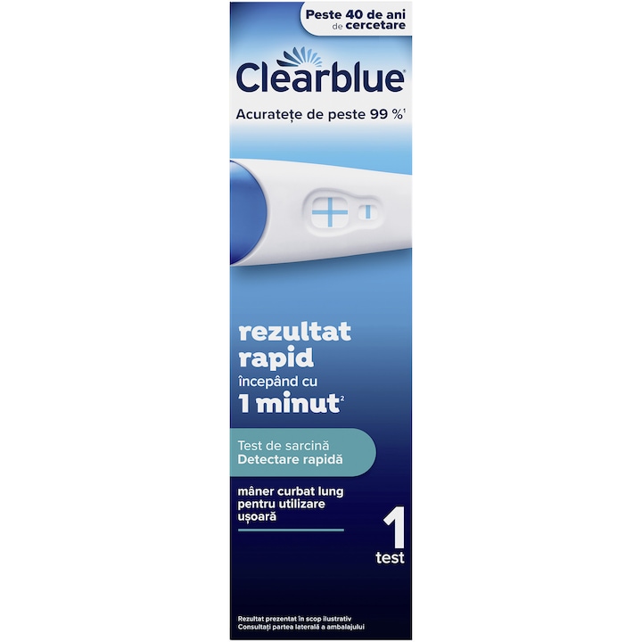 Test de sarcina Clearblue Detectare rapida, Rezultat rapid, incepand de la 1 minut, 1 test