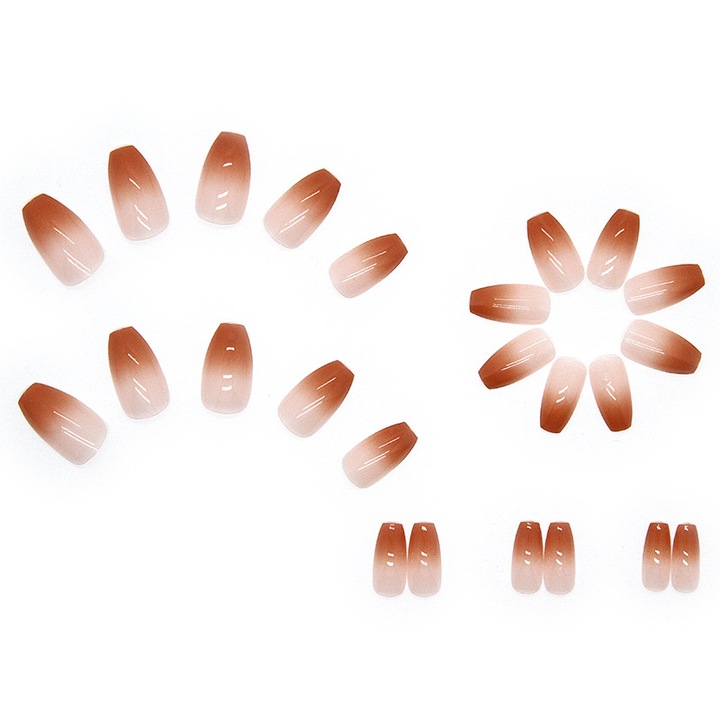Set 24 Unghii False, Tip Press on, Roz/Maro, Lungime Practica