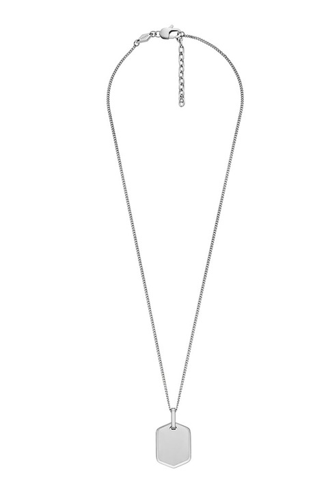 Fossil, Colier de otel inoxidabil cu pandantiv tip placuta, Argintiu