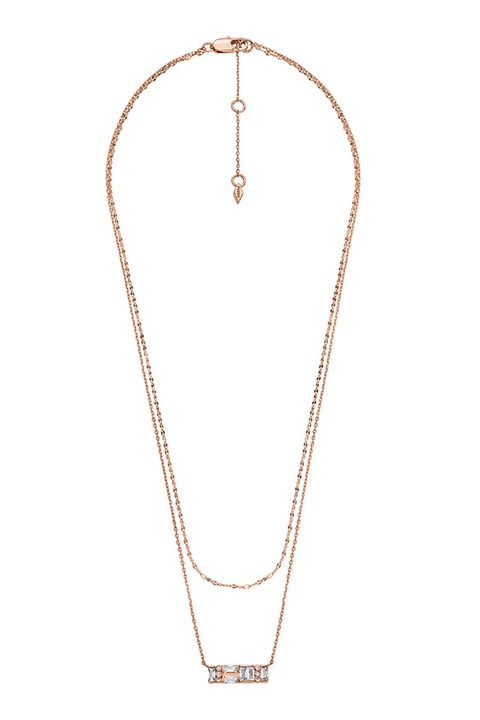 Fossil, Colier cu doua siraguri, Alb, Auriu