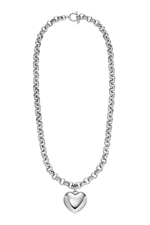 Fossil, Colier din otel inoxidabil cu pandativ inima, Argintiu