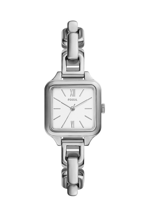 Fossil, Квадратен часовник с лого, Сребрист